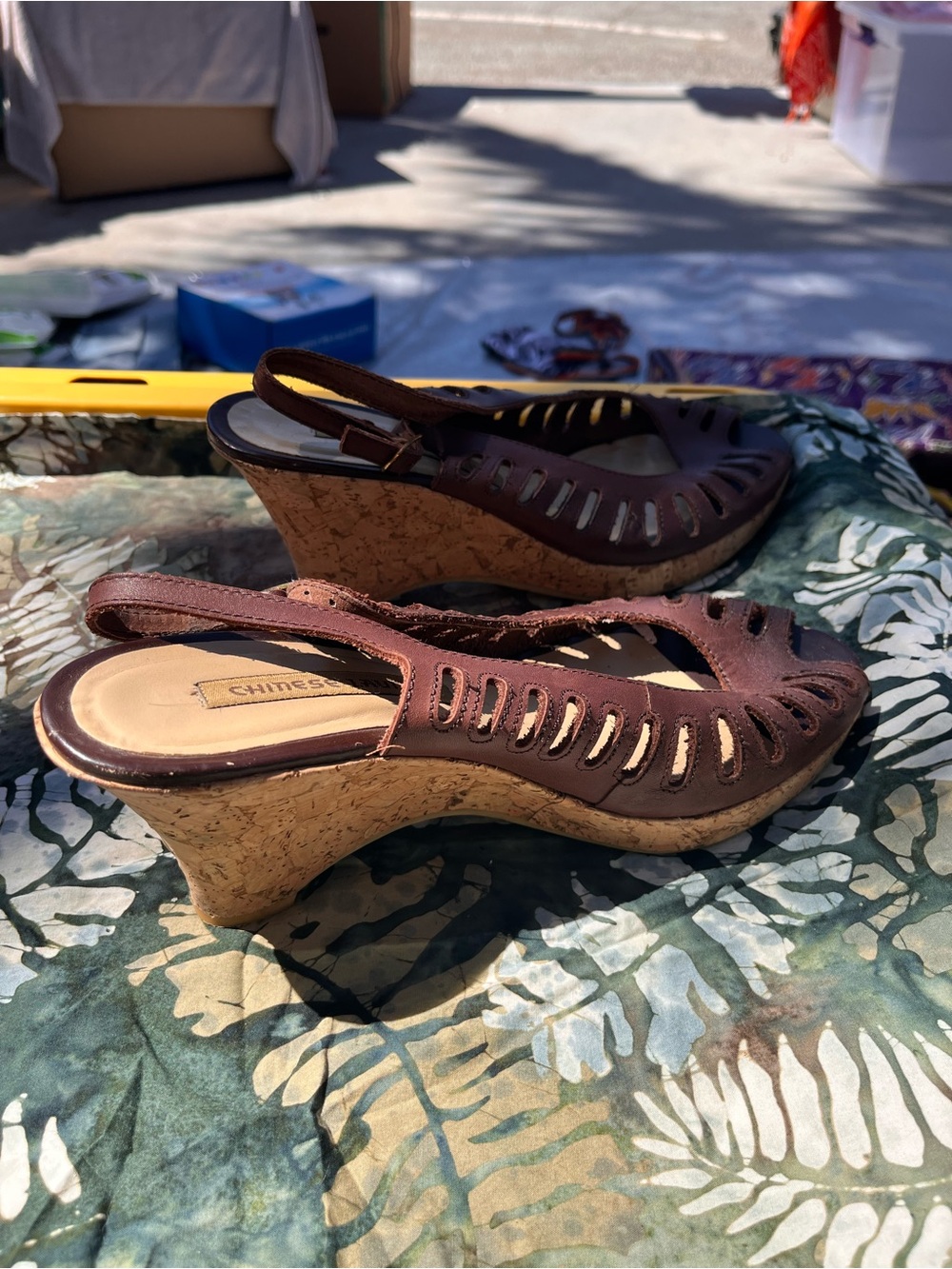 Chinese Laundry Brown leather Cutout Cork Wedge Sandals